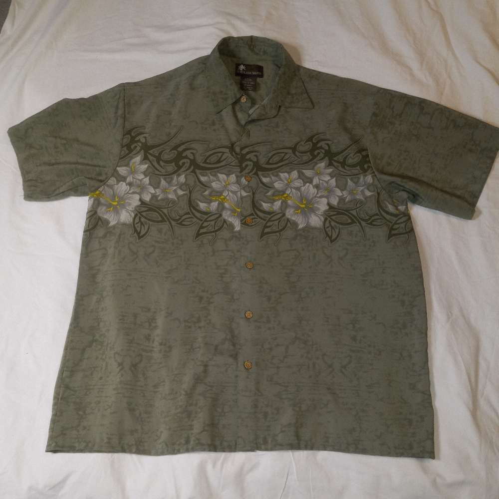 XG Island BREEZE Men's Green Floral Short Sleeve Shirt
